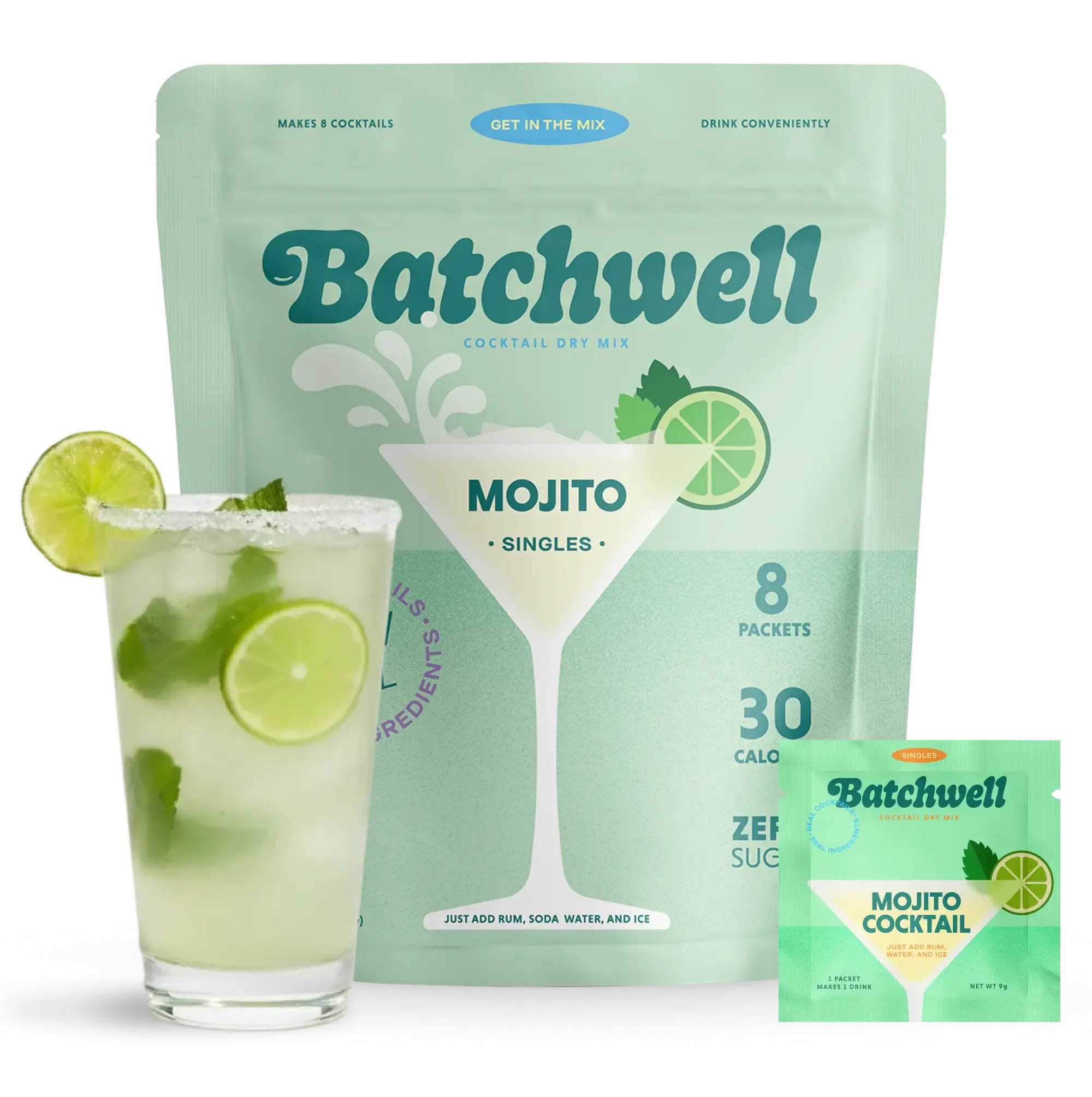 Mojito Cocktail Mix Packets – Real Lime & Mint (30 Cal) - Vegan, Gluten-Free, Non-GMO - Perfect for Beach Days & Summer Parties