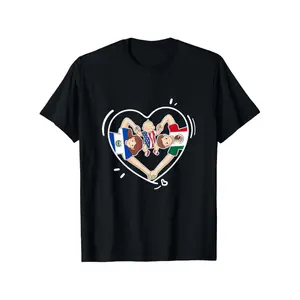 Stylish Men’s 100 Cotton T-Shirt With USA El Salvador Mexico Flag Heart Print Perfect Gift For Couples Family And Friends Available In Black S To XXXL