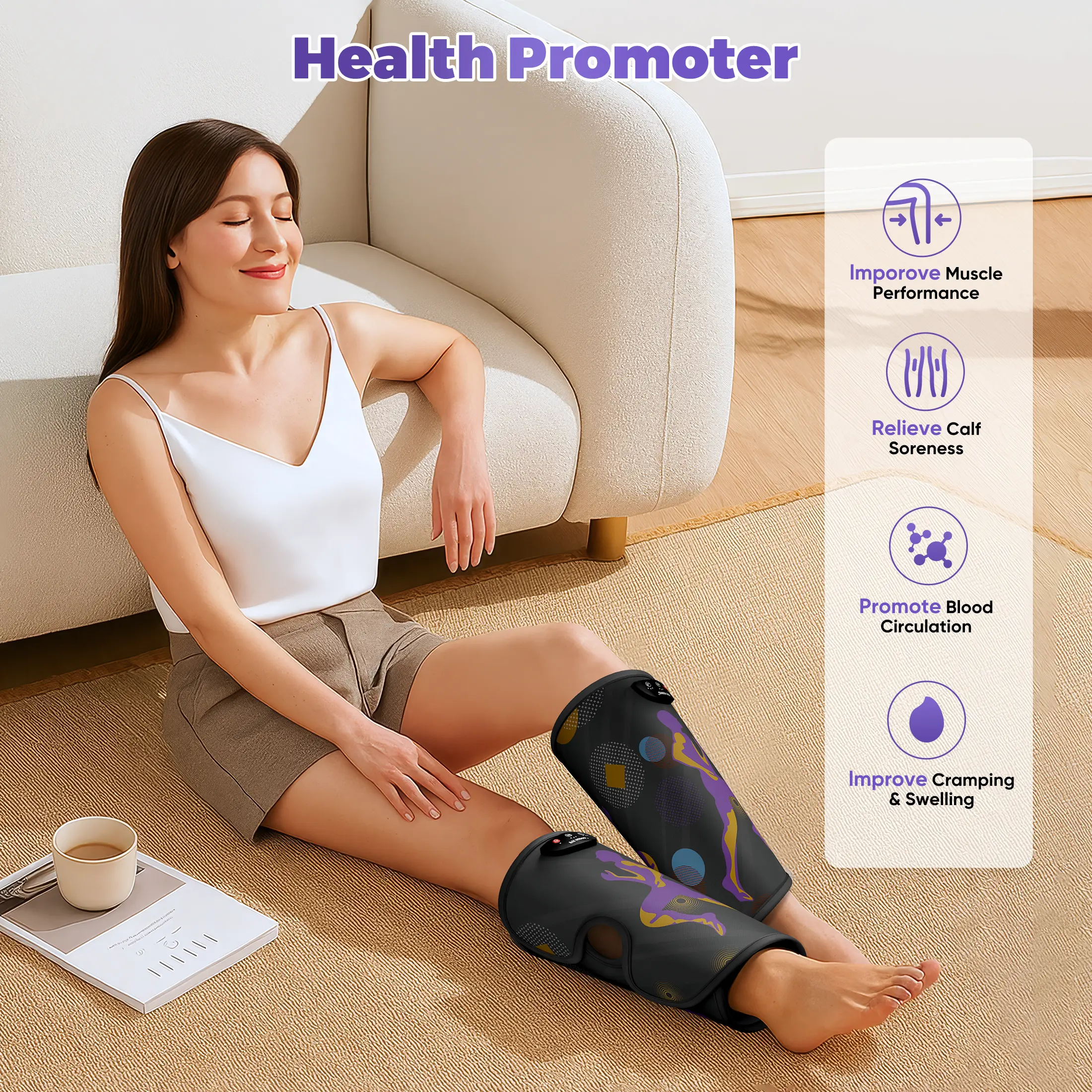 FIT KING Adjustable Rechargeable Cordless Leg Massager with Heat & Air Pressure - Calf Massager for Daily Pain Relief, Mom-Focused Gift (FSA/HSA Eligible) for Travel, Workouts, Office Use, Thanksgiving, Massage Devices, Usb Port, Birthdays, Athletes, Leg