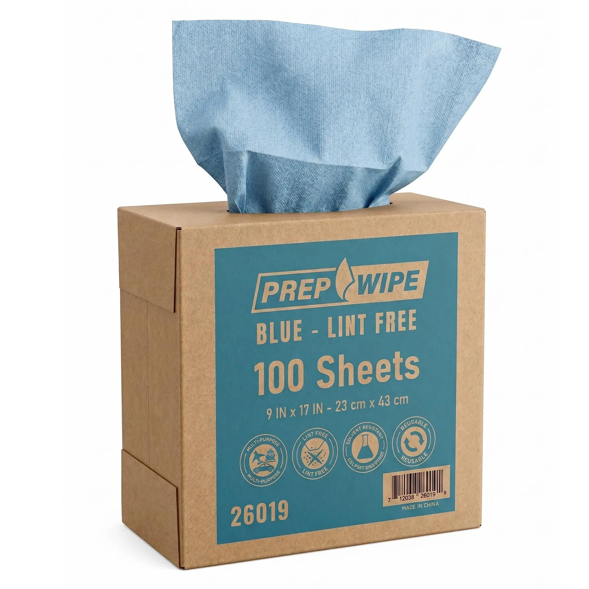Prep Ultra-Absorbent Disposable Lint-Free Multi-Purpose Cleaning Cloths, 100-Sheet Industrial & Household Wipes, 9"x17" Blue Box Pack, Ultra-Absorbent Cleaning Cloths