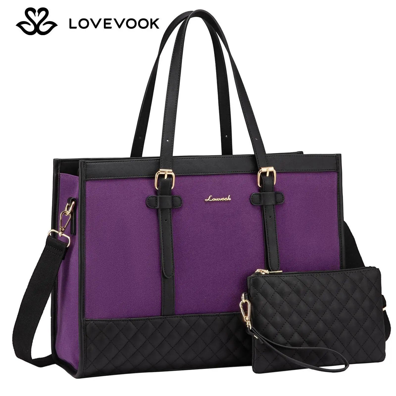 LOVEVOOK July Limited-Time Promotional Discounts Laptop Tote Bag with Clutch Purse, Canvas Computer Bag Office Briefcase, Casual Handbag for Travel, Crossbody for College, Teacher, School