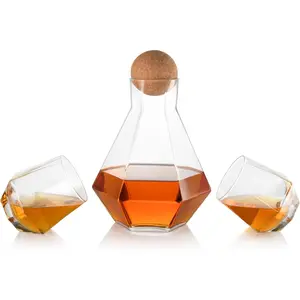 the diamond glassware Diamond Decanter Set with 2 Glasses - Handmade Drink Holder for Whiskey, Scotch, Bourbon - Elegant, Light, Durable - Barware Gift for Birthday, Anniversary and Father’s Day