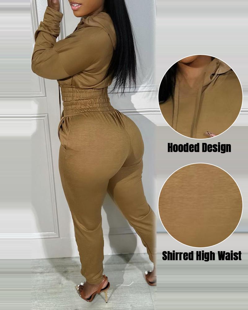 ChicMe Women's Shirred Waist Tracksuit Set - Lounge Hoodie & Joggers with Pocket, Cuffed Casual Athletic Jogging Activewear, 2 Piece Outfits