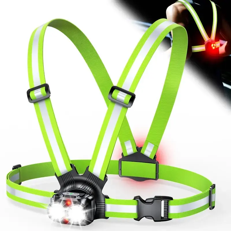 800LM Running Lights for Night Sports, 6‑Light‑Mode Adjustable 45° Tilt Rechargeable Reflective Safety Vest, IPX5 Waterproof, 4‑25H Long Runtime for Night Walking, Cycling, Jogging