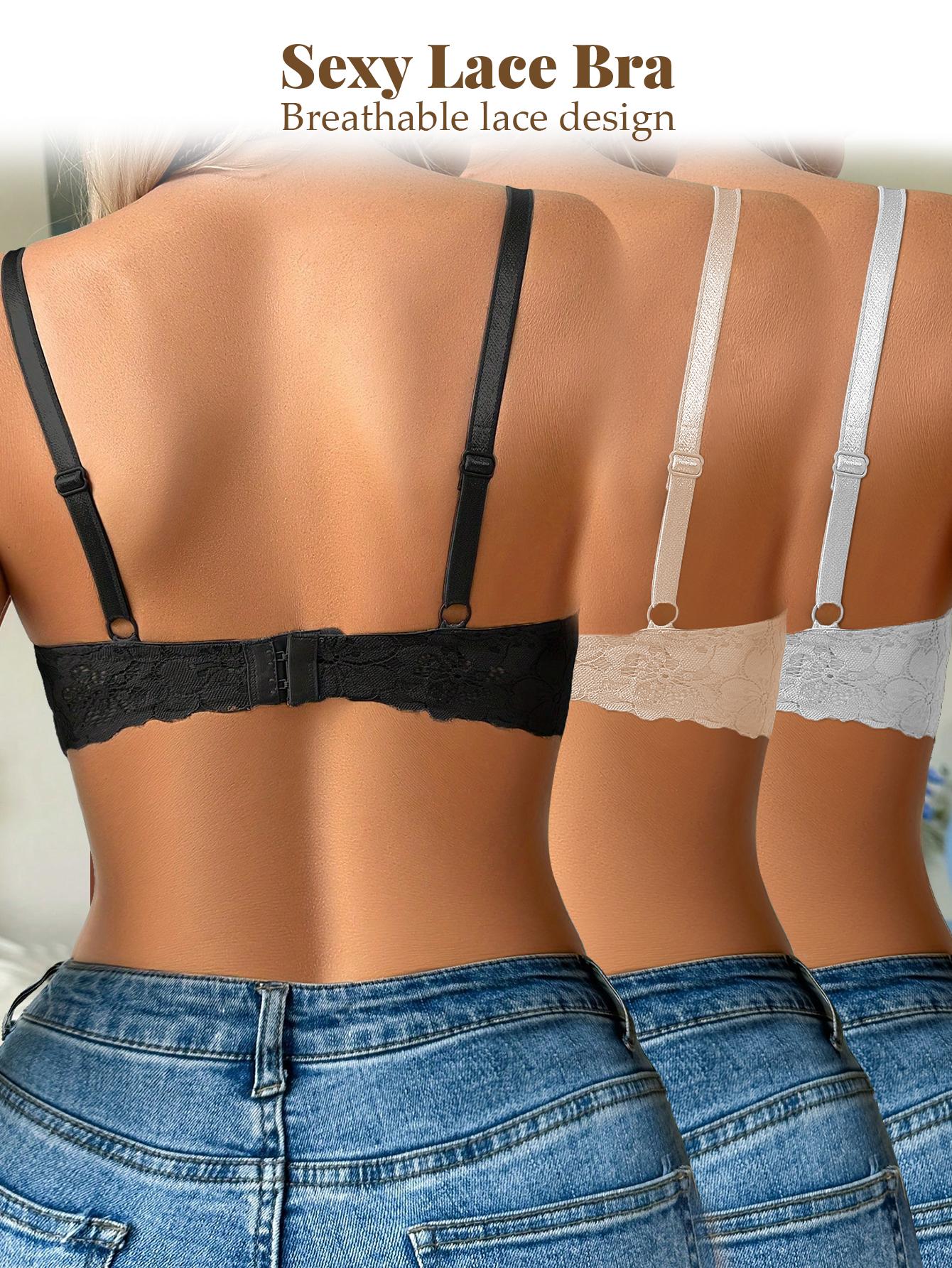 1/3PCS Sexy Lace Push-Up Jacquard Bra ,Ajustable Straps, Side Support & Breathable Fabric ,Soft Comfortable Elegance Romantic Floral bras for women,Multi-functional Everyday