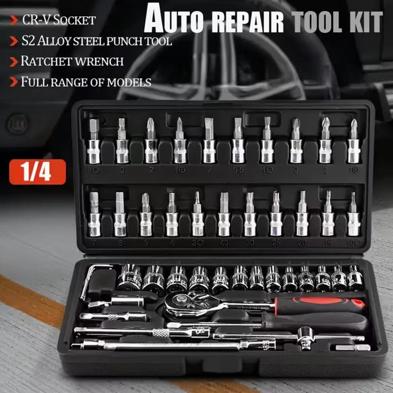 46 PCS Household Car Maintenance Tool Set - Ratchet Torque Wrench and Screwdriver Toolbox, Motorcycle Tire and Hub Maintenance Kit, Portable Bicycle Maintenance Socket Wrench