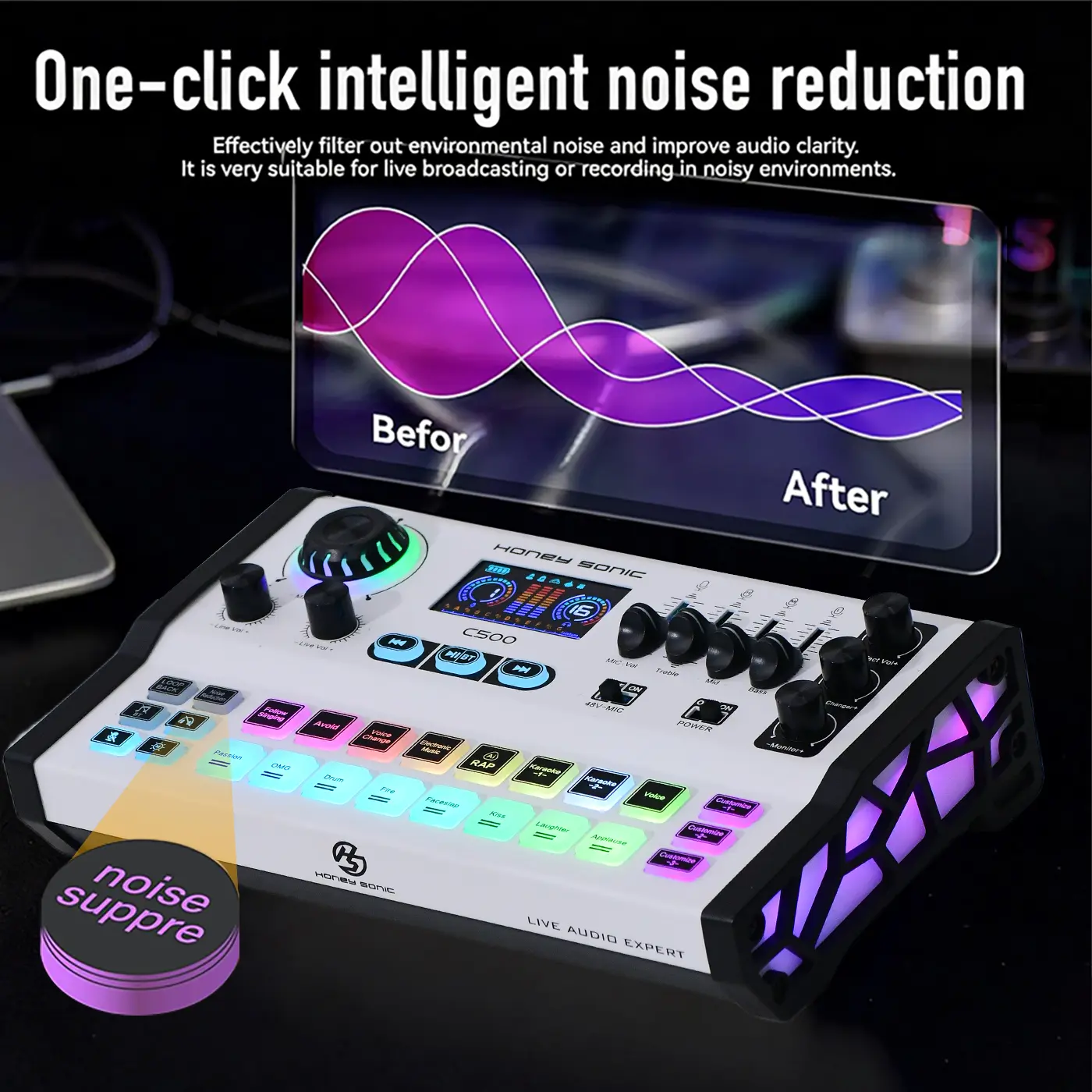 Honey Sonic C500PRO-P15 Live Mixer Sound Card for TikTok