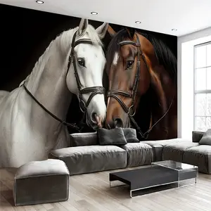 Majestic Horses Print Tapestry - Polyester Wall Hanging with Black Straps & Golden Accents, Perfect for Living Room, Bedroom, Office Decor |     Indoor Elegant Home Art, Includes Installation Kit