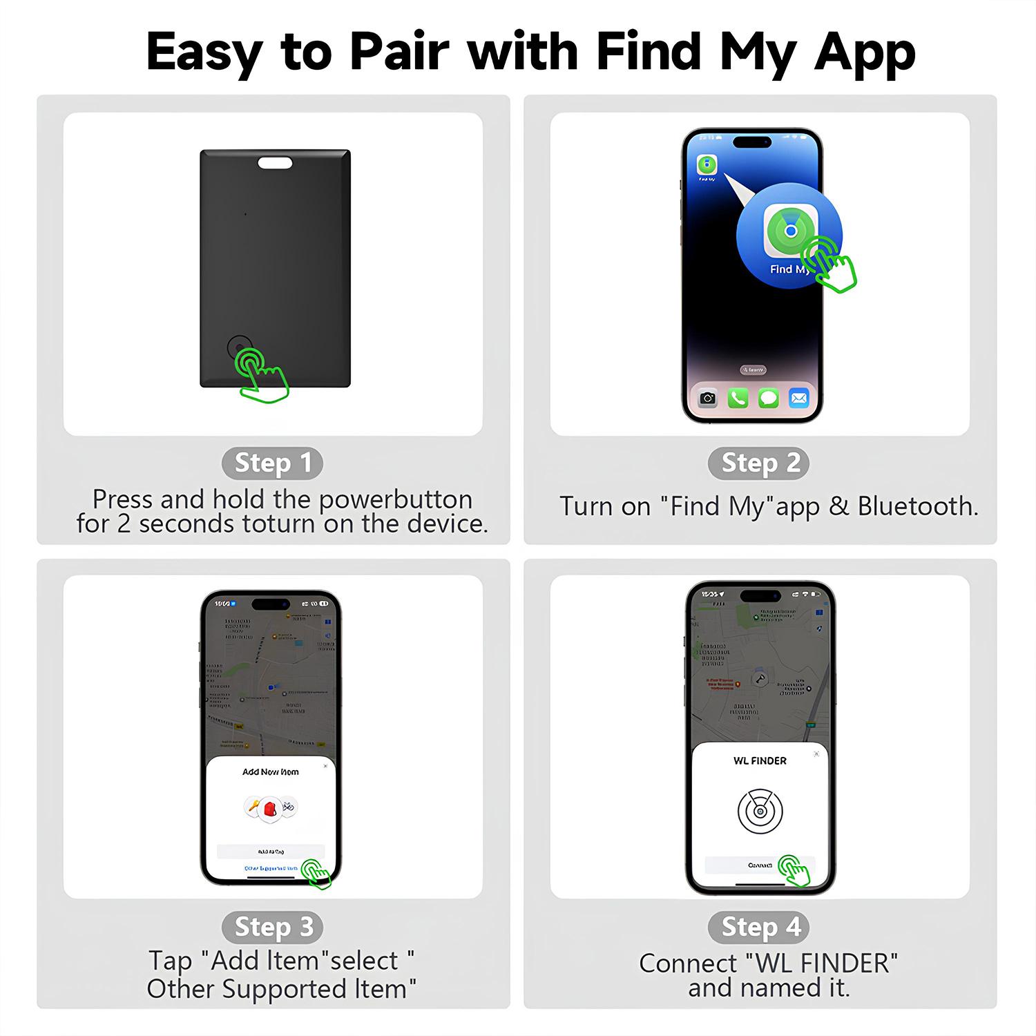 Wallet Tracker Card, Thin Finder, Works with Apple Find My (iOS Only), Item Locator for Luggage Tags, Passports, Phone, IP68 Waterproof