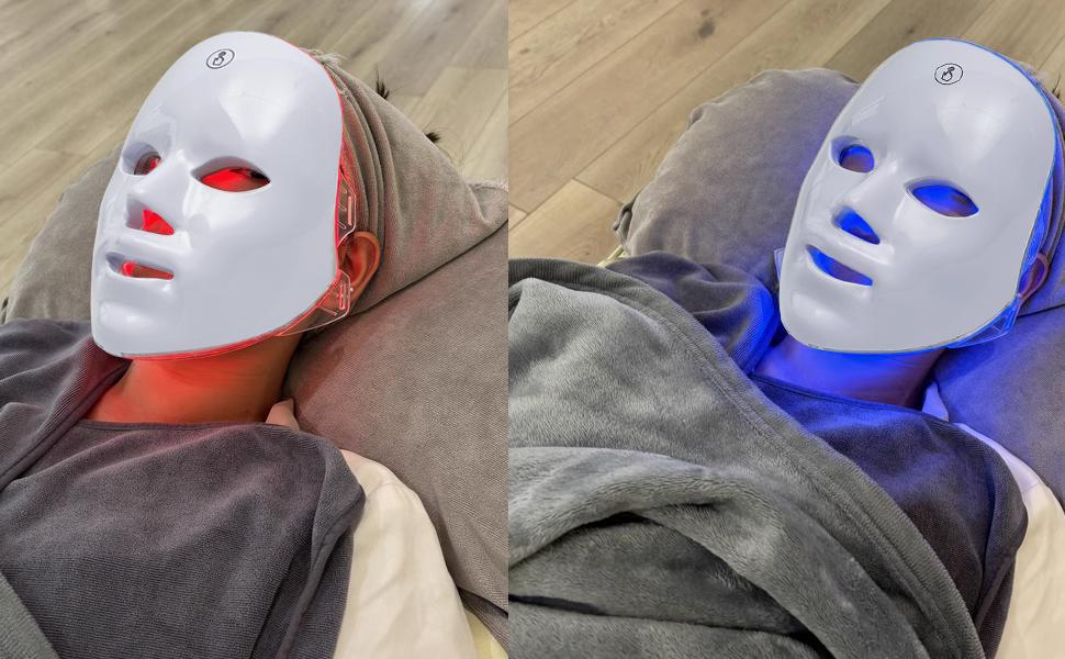 SHMHE Red light therapy mask, 7-color LED photorejuvenation mask, daily care photorejuvenation, wireless charging, ideal gift for women, autumn and winter skin care facial care gift