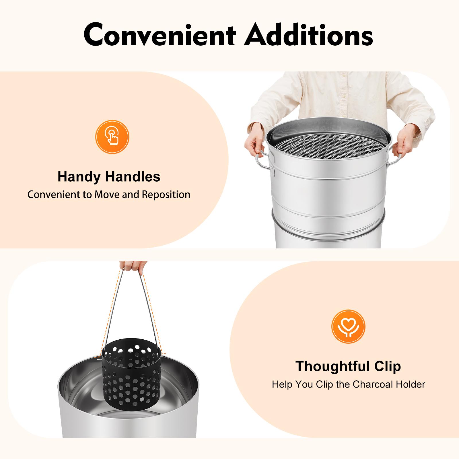 Portable Stainless Steel Charcoal Barbecue Grill with 50 Skewers Food Clips Fish Clip Charcoal Clip Full Accessories for Camping Picnic Beach Backyard BBQ