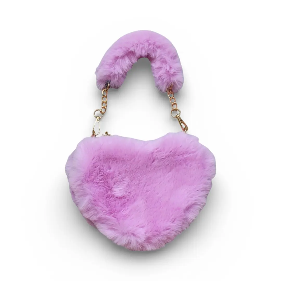 Lavender Furry Heart Purse