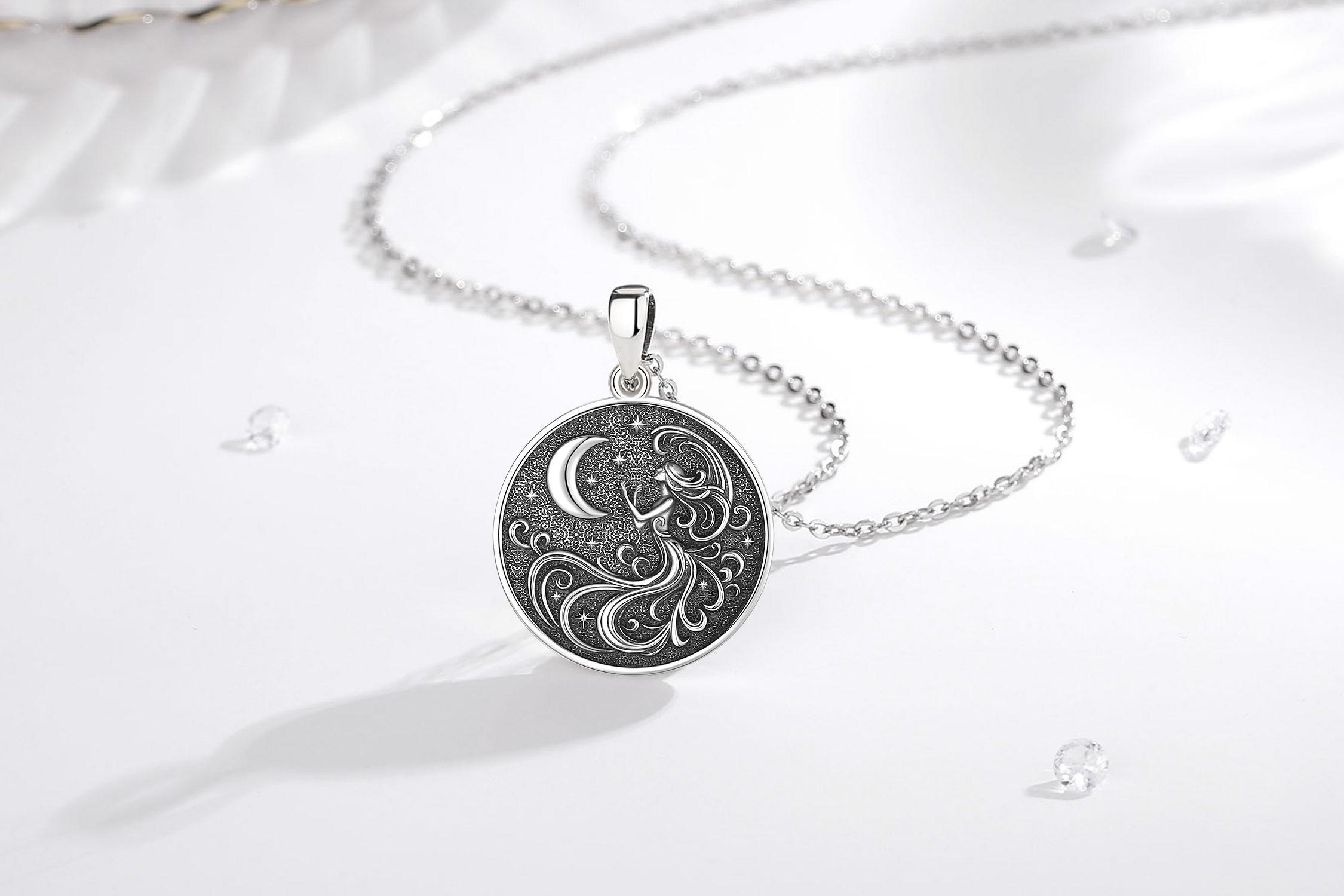 Eudora S925 Sliver Nox Goddess Necklace, Double Side Greek Mythology Feminine Pendant, Goddess of Night Protection Amulet for Women, Celestial Moon Stars Jewelry Nyx Hypoallergenic Eudora S925 Sliver Nox Goddess Necklace, Double Side Greek Mythology Feminine Pendant, Goddess of Night Protection Amulet for Women, Celestial Moon Stars Jewelry Nyx Hypoallergenic