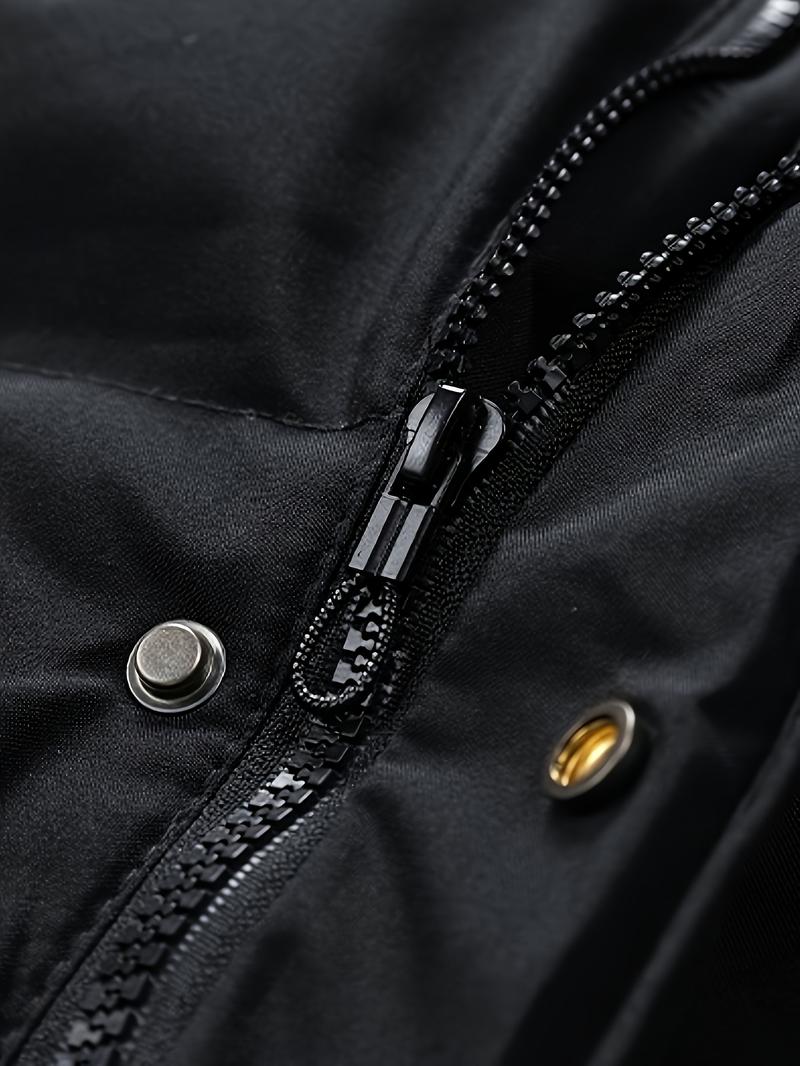 Men's long coat with hood, warm and thick polyester fiber, large pockets, zippered winter jacket, suitable for casual wear, essential for cold weather