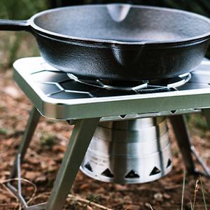 nCamp - Portable Gas Stove Set, Camping Wood Stove W/Iso-Propane Adapter, Prep Surface & Carry Case, Mini Wood Stove for Gas, Hexamine Tablets, & Liquid Fuels, Portable Wood Stove Set, 4-Piece Set