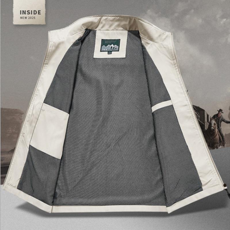 Men's Solid Color Hooded Vest Jacket, Stand Collar Multi-Pocket Sleeveless Coat, Windproof Waterproof Casual Sports Waistcoat, Regular Fit Outdoor Fishing Vest, All-Season Men's Jacket, Menswear