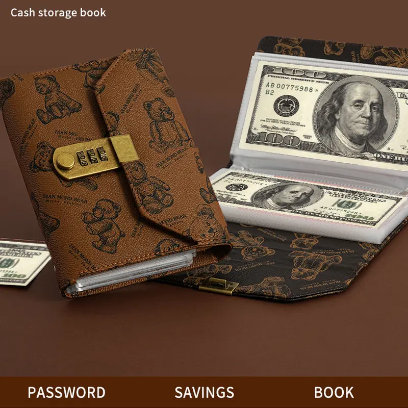 High-End Tri-Fold Combination Lock Notebook, 2026 Cash Savings Book with 50 Pages Holding Up to 100 Banknotes, Portable Office Accounting Supplies Financial Organizer