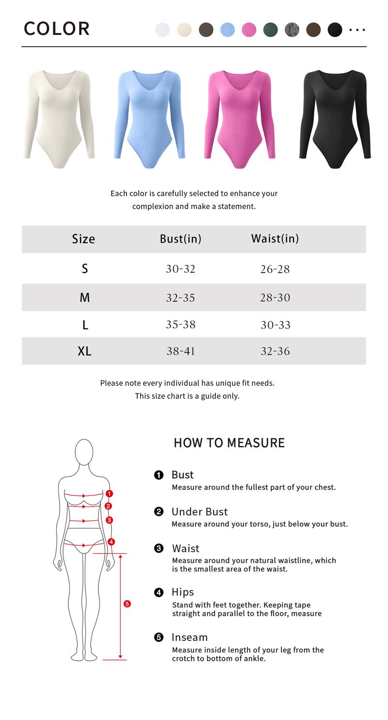 OQQ Women's 2 Piece Ribbed Bodysuit Sexy V Neck Long Sleeve Womenswear Comfort Basic