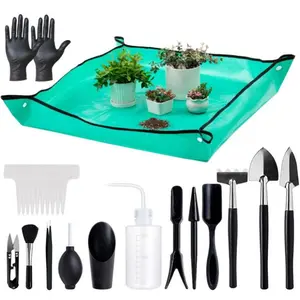 25Pcs Mini Garden Hand Transplanting Succulent Tools Set, 39.4inch Thickened Repotting Mat & Plant Tag, Miniature Planting Indoor Fairy Care, Potting, Cactus, Houseplant Bonsai Tool Kit (Black) - Home Improvement.