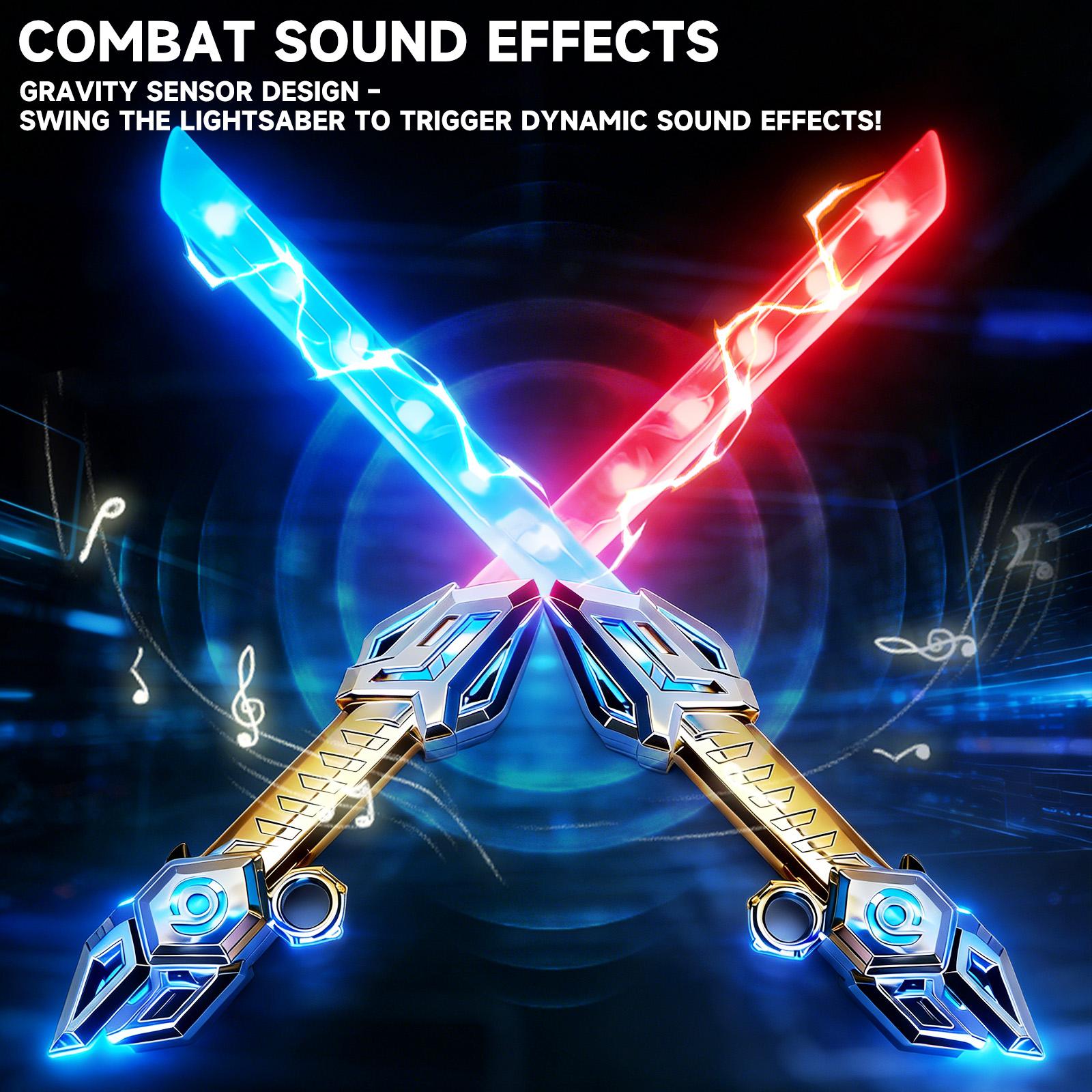 Multi-Color Lightsaber Toy with LED Lights & Retractable Dual Blades, Retractable Extendable Light Up Sword with Sound Effects, 360° Rotating Handle, Holiday and Birthday Gifts for Children