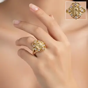 Elegant Virgin Mary Gold Plated Ring for Women Size #8 Open Back Spiritual Jewelry Comfortable Fit Durable Finish Daily Wear 7 Grams