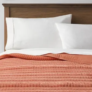 Threshold Quilt Velvet Channel Quilted, Terracotta/Bronze, Full/Queen