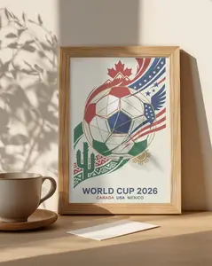 World Cup 2026 Art Print - Canada USA Mexico Soccer Poster - Vintage Geometric Football Wall Art (Unframed)