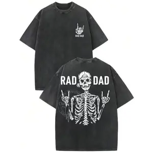 Tees Men Washed Cotton T-Shirt Vintage Street Double-Sided Printed Rad Dad Graphic T-Shirt Men'S T-Shirt Old Summer Clothing Drop Shoulder Sleeve Round Neck Top Short Sleeve