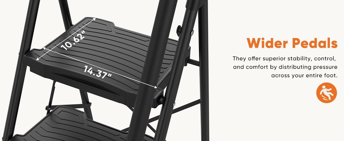 Step Ladder,  Folding Step Stool with Wide Anti-Slip Pedal, Sturdy Steel Ladder, Dual Handrail, Lightweight, Portable Steel Step Stool for Home Clean, Maintenance, House Work, Kitchen, Painting