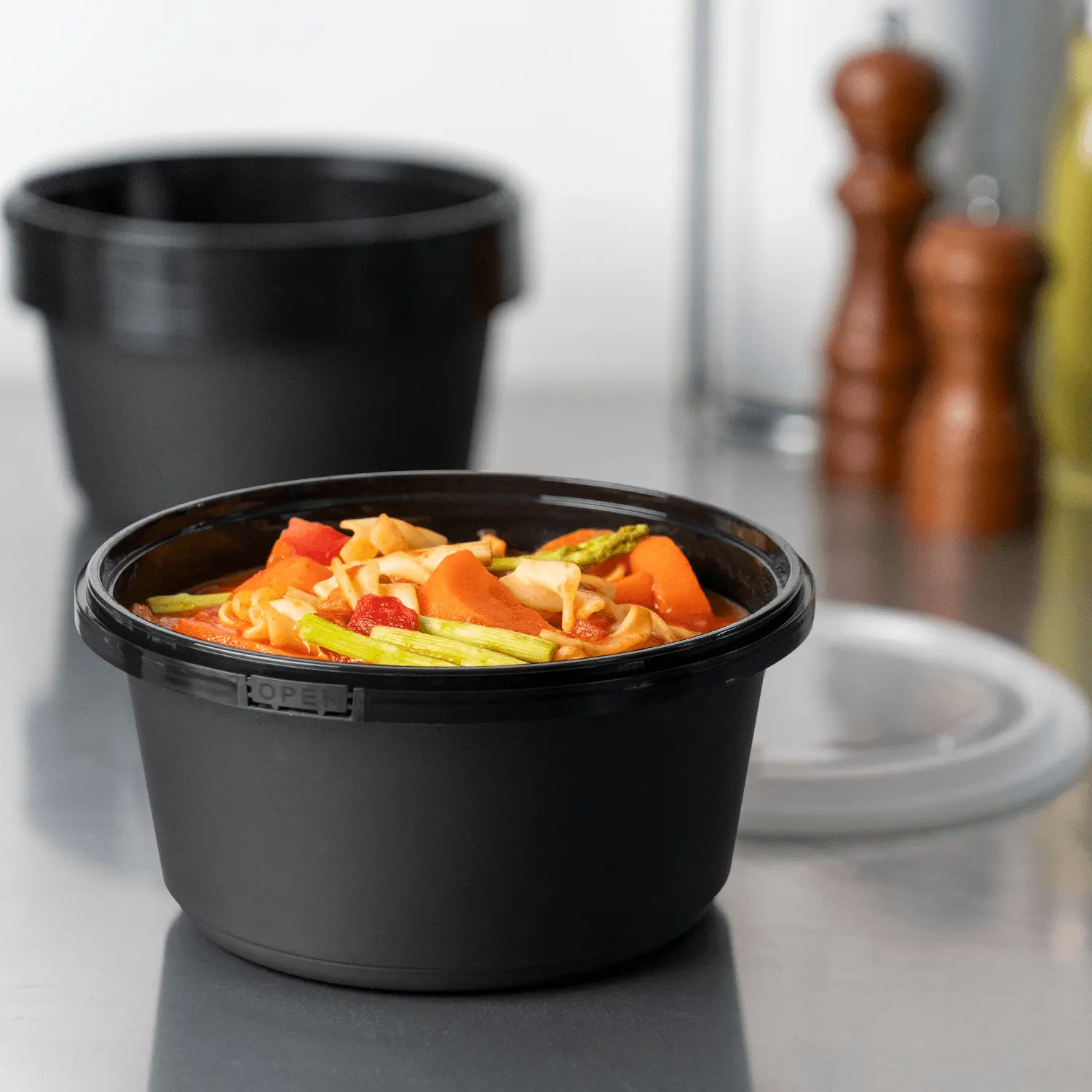 [150 sets] 44 oz PP Tamper Resistant Injection Molded Microwaveable Black Food Container w/Clear lid