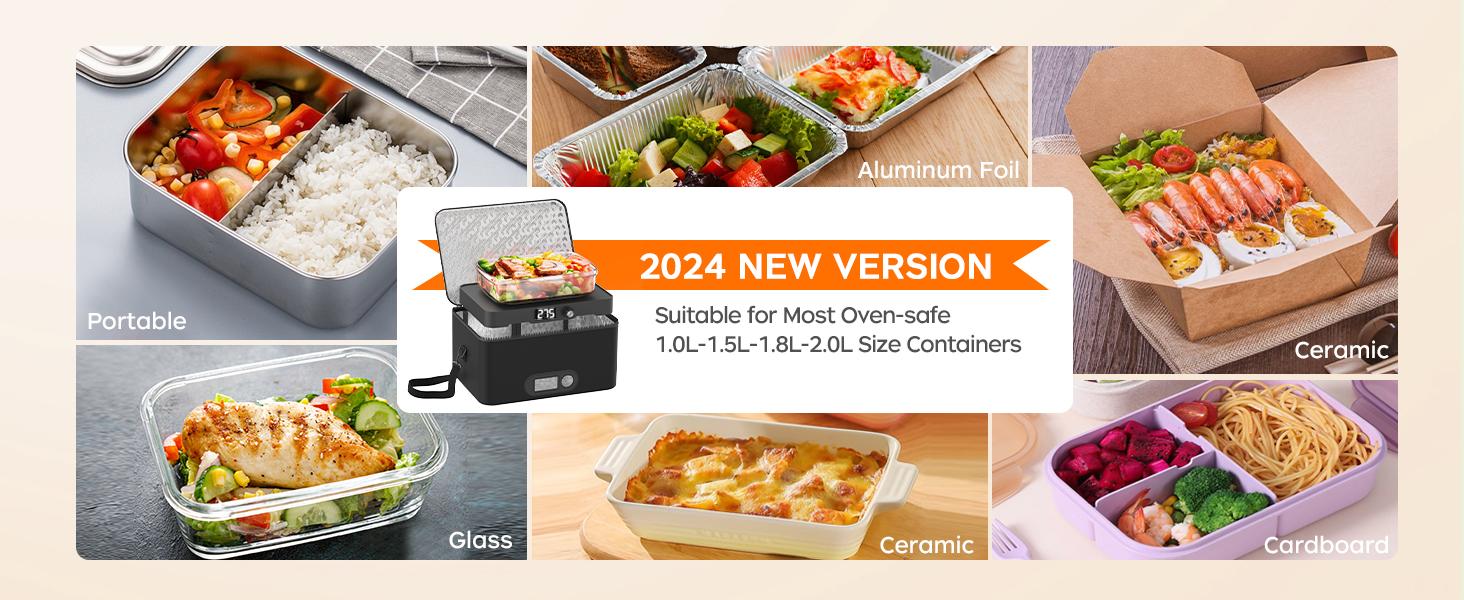 CuLiDing Portable Oven-12V/24V/110V-240V Food Warmer&Heated Lunch Box for Road Trips/ Camping/ Picnics/ Family Gatherings&Tableware(Black)