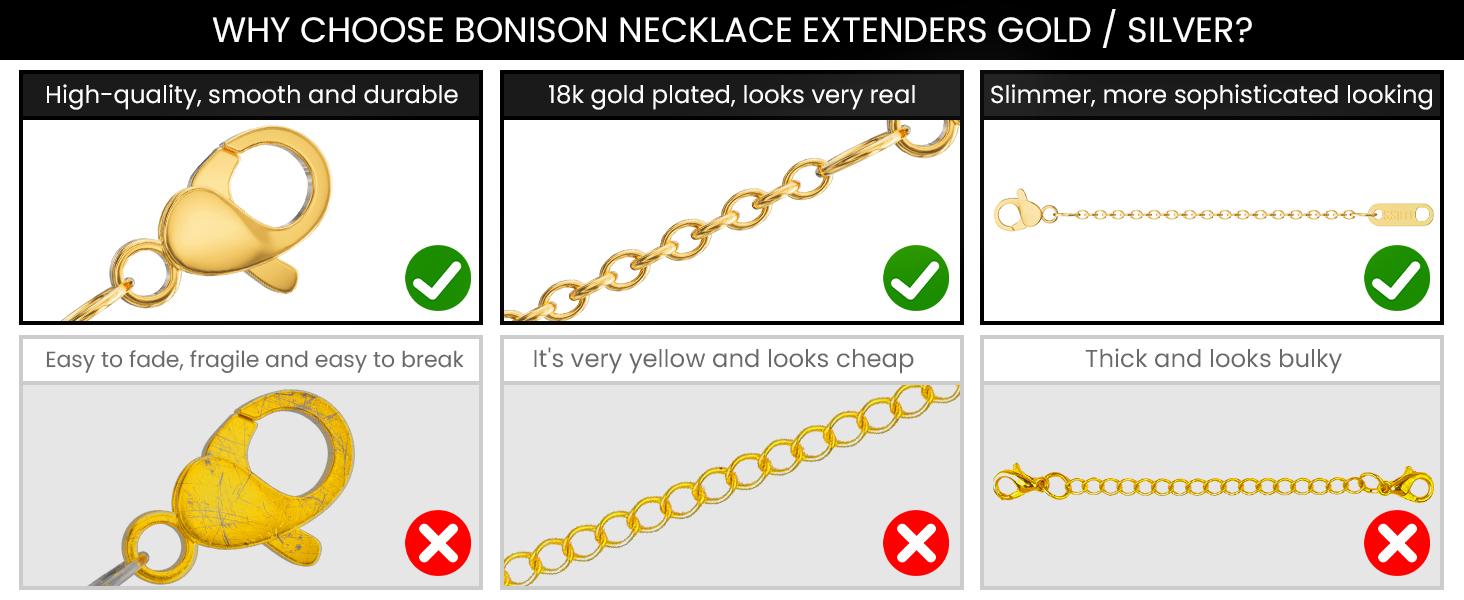18k Gold Plated Necklace Extenders, Gold Necklaces Bracelet Anklet Extender for Women Jewelry Making, Chain Extenders 3 Piece Set, 2", 4", 6"