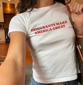 [Sale off up to 50%] Immigrants Make America Great Y2k Baby Tee Pro-Immigration T-Shirt Activist Shirt Social Justice Tee Anti-Racism Equal Rights Gift for Her