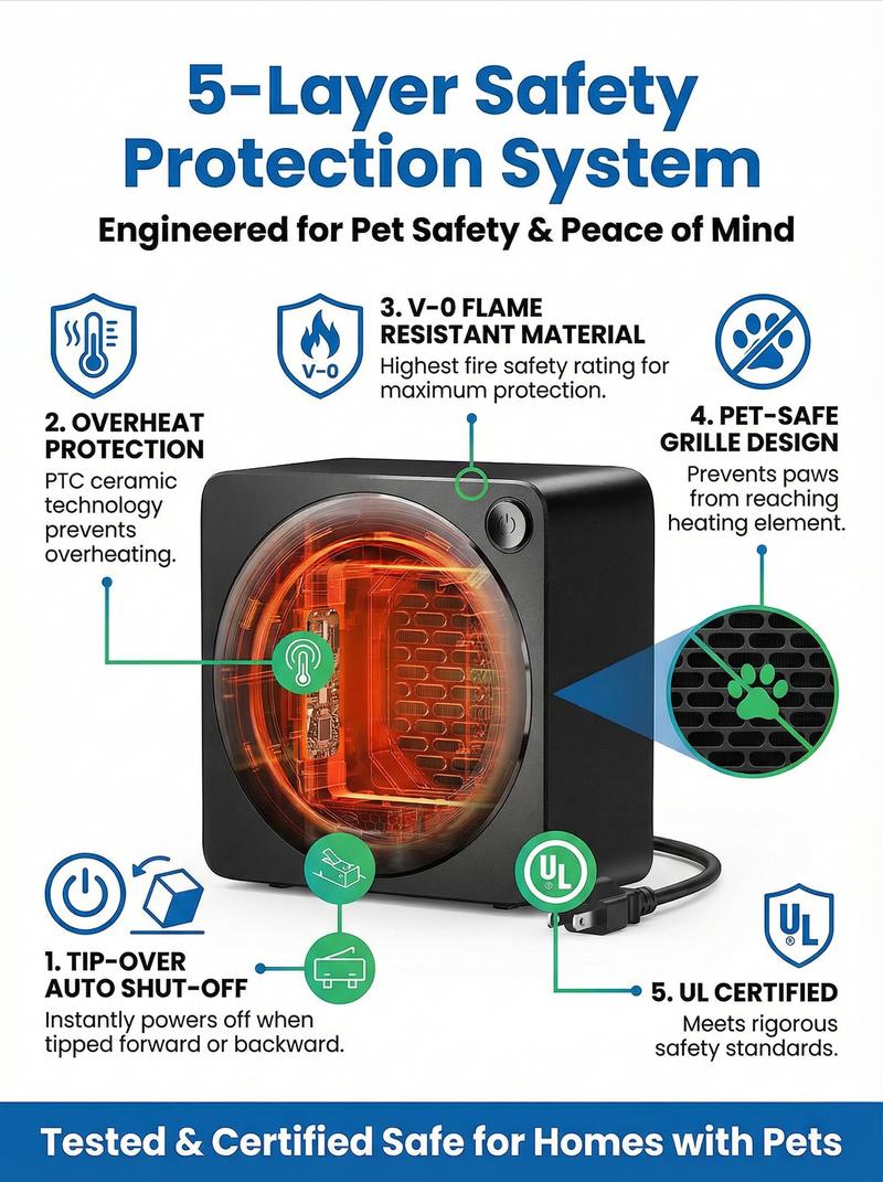GAIATOP Space Heater for Office Desk & Pets, 500W Mini PTC Ceramic Heater for Bedroom, Cat & Dog House, 30dB Whisper Quiet, Tip-Over Protection, Pet-Safe Portable Heater for Cold Hands, Feet & Crates Adjustable Heating Home Appliances