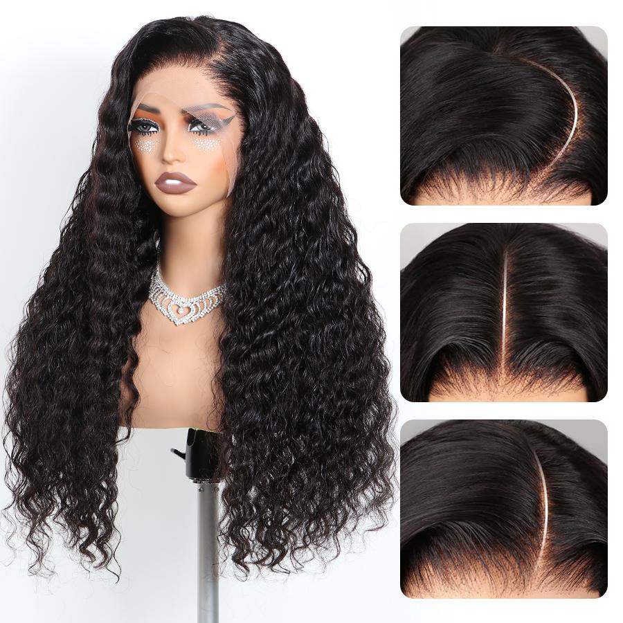 Pizazz Hair Pre_bleached Small Knots Water Wave 13x6 HD Transparent Lace Front Wigs Human Hair Pre Plucked 220 Density Wet and Wavy Curly Human Hair Wigs for Women with Hairline