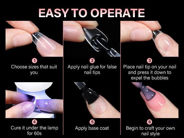 AILLSA Short Square Nail Tips Full Cover Clear NailTips Acrylic Pre-Filed Fake Press on for Extension Home DIY Salon Manicure 216PCS 12 Sizes