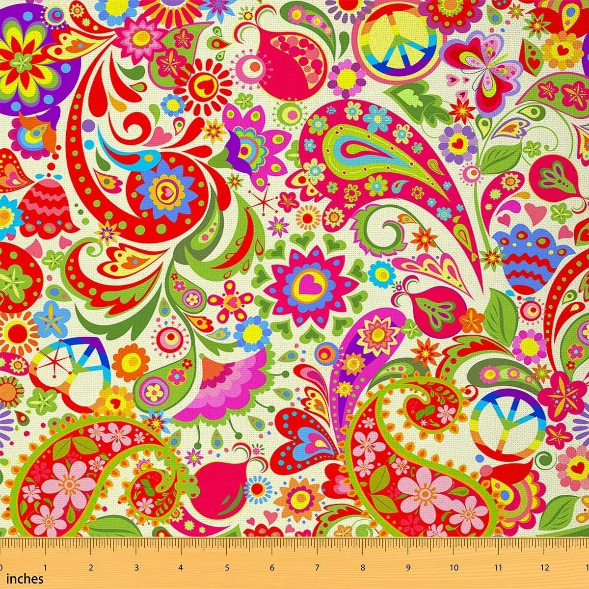 Feelyou Boho Hippie Retro Floral Print Polyester Fabric by the Yard - Soft, Waterproof, Non-Stretch for Quilting, Craft Supplies, Home Decor (Craft Lovers)