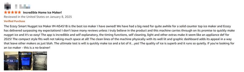 ecozy WiFi Smart Nugget Ice Maker Countertop, Full-Color Smart Panel Ice Machine, 44 lbs/Day, Pull-Out Water Tank, Self-Cleaning