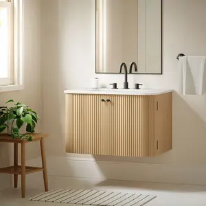 Zia 30" Wall-Mount Bathroom Vanity with Marble Sink in Natural