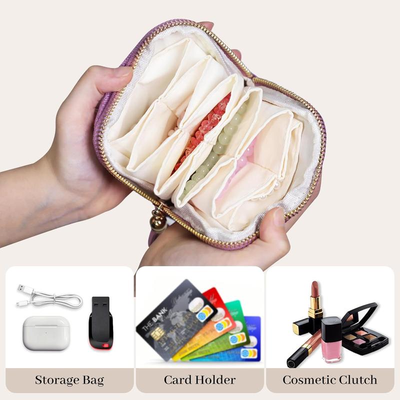BOOVO  jewelry zippered pocket case Travel Jewelry Bag Portable Organizer with 5 Compartments Velvet Satin Lining Tassel Zipper for Rings Bracelets Necklaces Tassel Bag Boxes