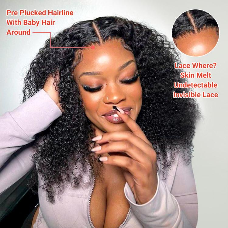West Kiss Short Kinky Curly Ready Go Glueless Wigs Pre Cut Pre Bleached 7x4 Closure Wig 250% Density Human Hair Wig Pre Plucked 13x4 Lace Front Wigs FebruaryFaves