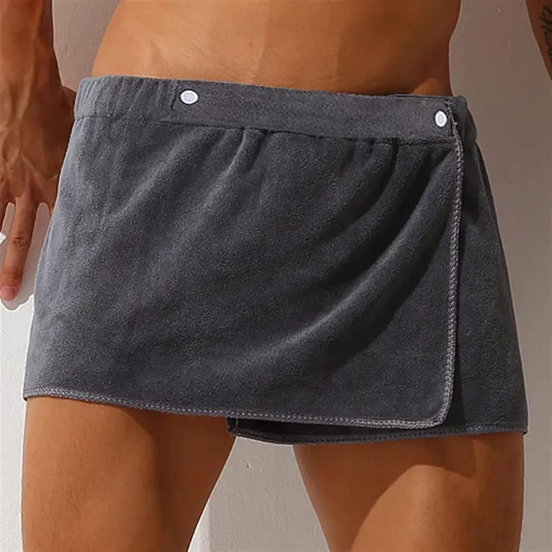 Men Boys Soft Wearable Bath Towel Short Pants Adjustable Mircofiber Towel Pool Beach Spa Bathing Shower Cover Up Wrap Around Towel (Grey)