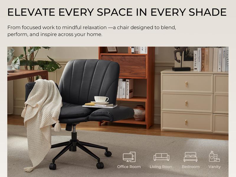 Dowinx Criss Cross Chair with Five-Level Adjustable Arms and Wheels - Comfortable Ergonomic PU Leather Swivel Vanity Chair - Computer Makeup Gaming Chair for Home Office, Bedroom, Living Room Dowinx Criss Cross Chair with Five-Level Adjustable Arms and Wheels - Comfortable Ergonomic PU Leather Swivel Vanity Chair - Computer Makeup Gaming Chair for Home Office, Bedroom, Living Room