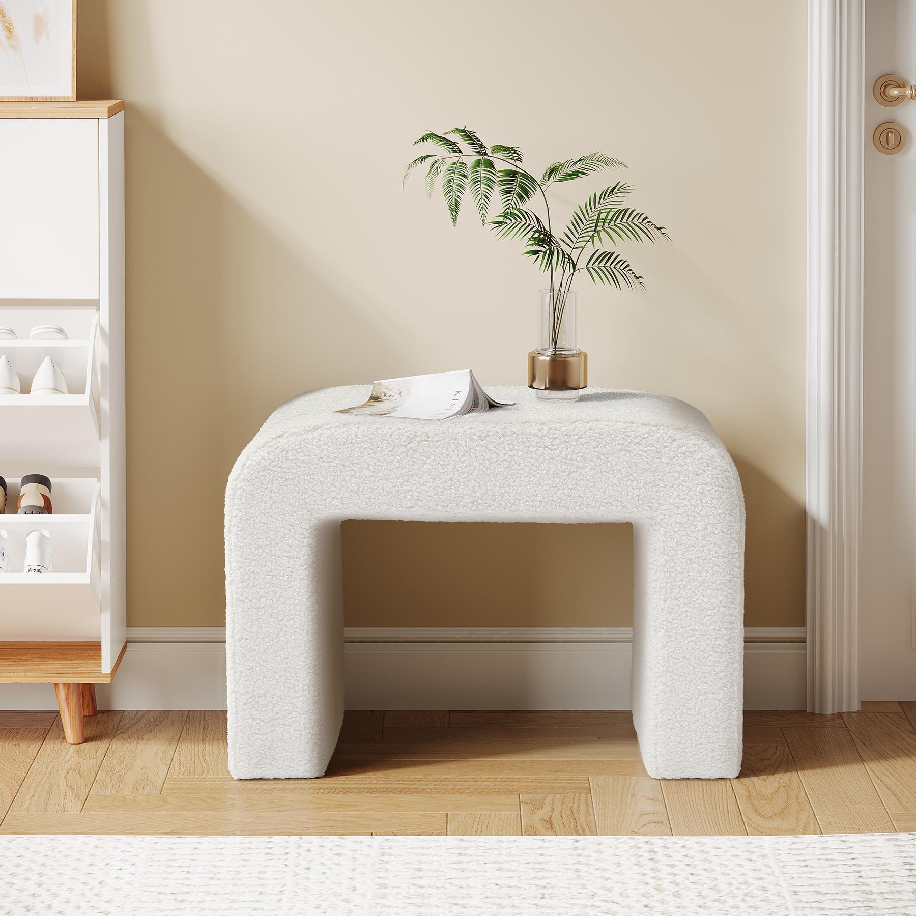 LITTLE TREE Modern Vanity Stool, Upholstered Ottoman, Arched Footstool, Sofa Footrest, Extra Seat for Living Room, Dressing Chair, Shoe Stool for Entryway, Bedroom, Makeup Room, Fully Assembled
