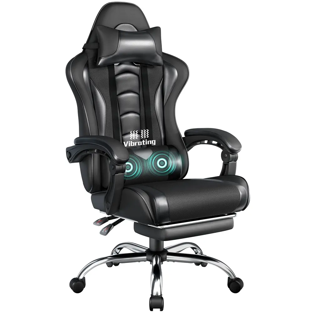 【Back to School】Yaheetech Ergonomic Reclining Gaming Chair with Massage Lumbar Support, Footrest, and Headrest – PU Leather Tall Desk Chair, Swivel Rolling Base, Adjustable Gaming Chair, Computer Gaming Chair,dorm essentials tiktokshopbacktoschool