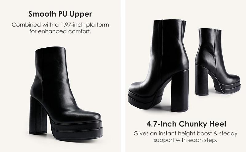 Dream Pairs Y2K-Inspired Square Toe Platform Ankle  for Women with Cuban Heel flared leather boots