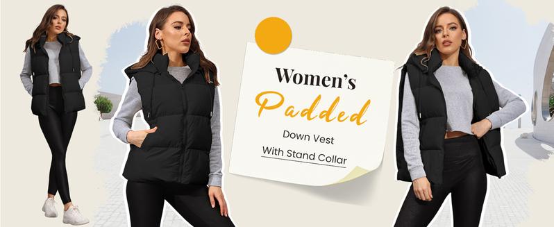 Naduo Women's Winter Puffer Vest with Removable Hood Zip-Up Lightweight Sleeveless Outerwear Fitted Casual Chic Style Solid Color Plain Pattern