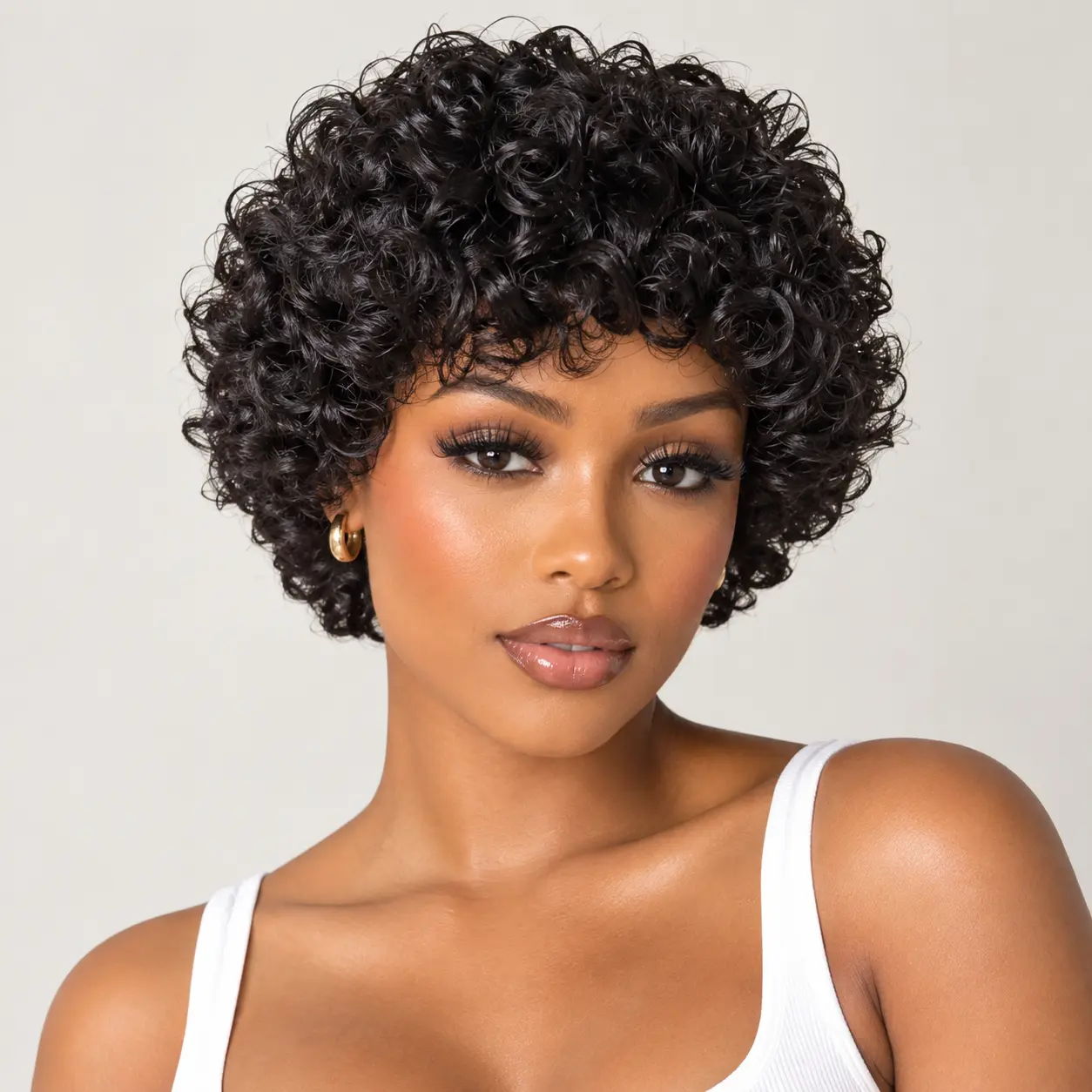Pixie Curly Wig,Short 4inch Glueless Human Hair Wig,Machine Made Wig Beginner Friendly