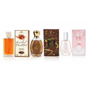Al Rehab Choco Musk EDP 1.7fl.oz , Ard Al Zaafaran Yara EDP  1.7fl.oz and Arabiyat Prestige Dubai Chocolate EDP 1.18fl.oz Combo Arabian Fragrance Aromatic Woody Fragrance