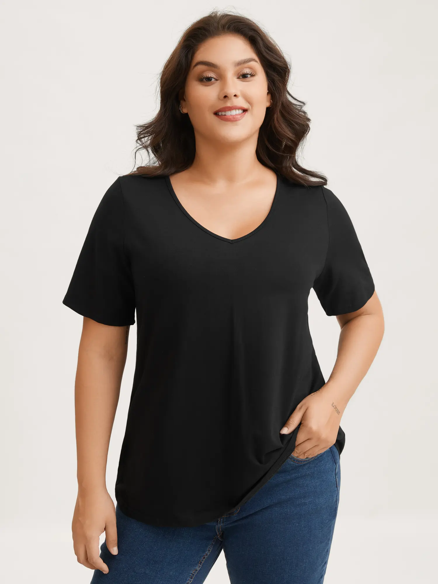 BloomChic Plus Size V-Neck Cotton Tee [M-6X], Soft Breathable Short Sleeve Relaxed Fit Summer Basic, Casual Everyday OOTD Top